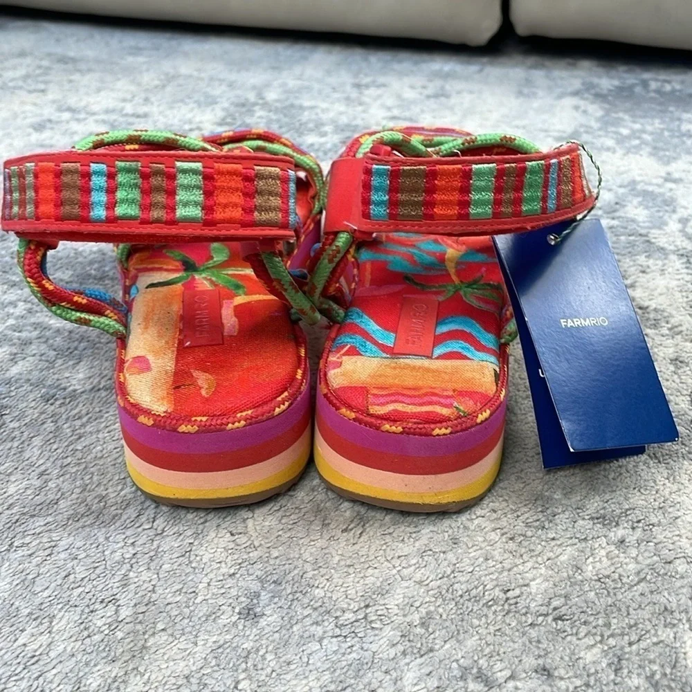 New Farm Rio Tropical Platform Sandal Multicolor Rope Strappy Sz 12